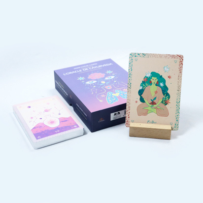 comprar Impresión personalizada de cartas de tarot de oráculo francés púrpura Impresión de cartas de tarot de alta calidad para damas con bolsa online manufacture