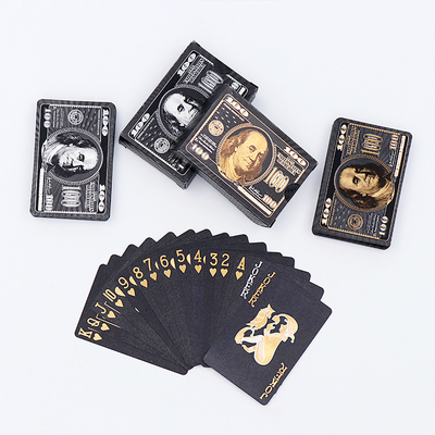 comprar Diseño exclusivo personalizado USA Patrón de dólar Cartas de juego Impresión de fábrica Poker resistente al agua de plástico negro duradero online manufacture