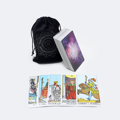 Fabricante impreso mazo de tarot para principiantes impresión personalizada cubierta de terciopelo elegante baraja de tarot