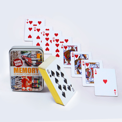 Impresión de logotipos personalizados Tarjetas de juego duraderas de recreación clásica Tarjetas de espectáculo con caja de lata
