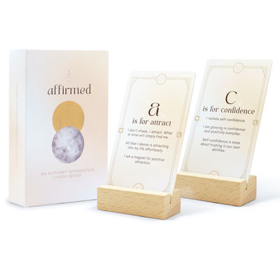 Fabricación de cartas de afirmación con borde dorado ecológicas y personalizadas para mujeres, juego de afirmaciones positivas diarias